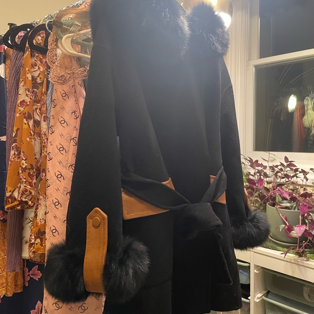 Women’s Genuine Wool Fox Fur Lined Hooded Coat - NWT